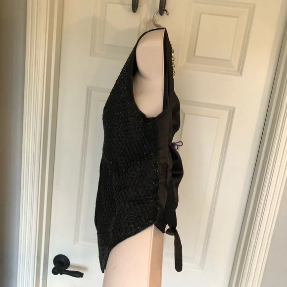 Sellecca Black vintage 80’s 90’s sequins glitter vest Medium adjustable back - Picture 5 of 11